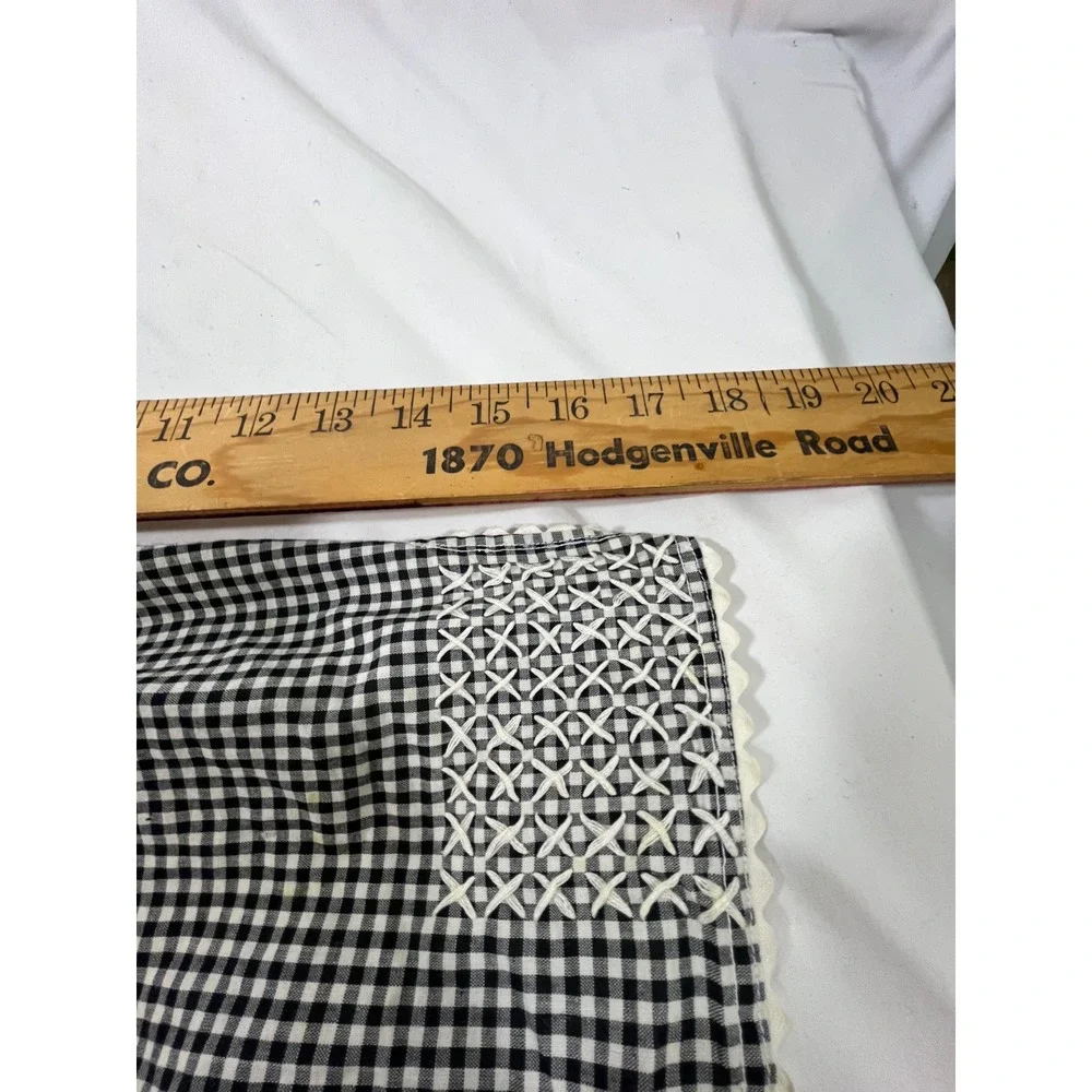 VTG Gingham 1/2 Apron Women Black White Chicken Scratch Embroidery Rickrack Trim